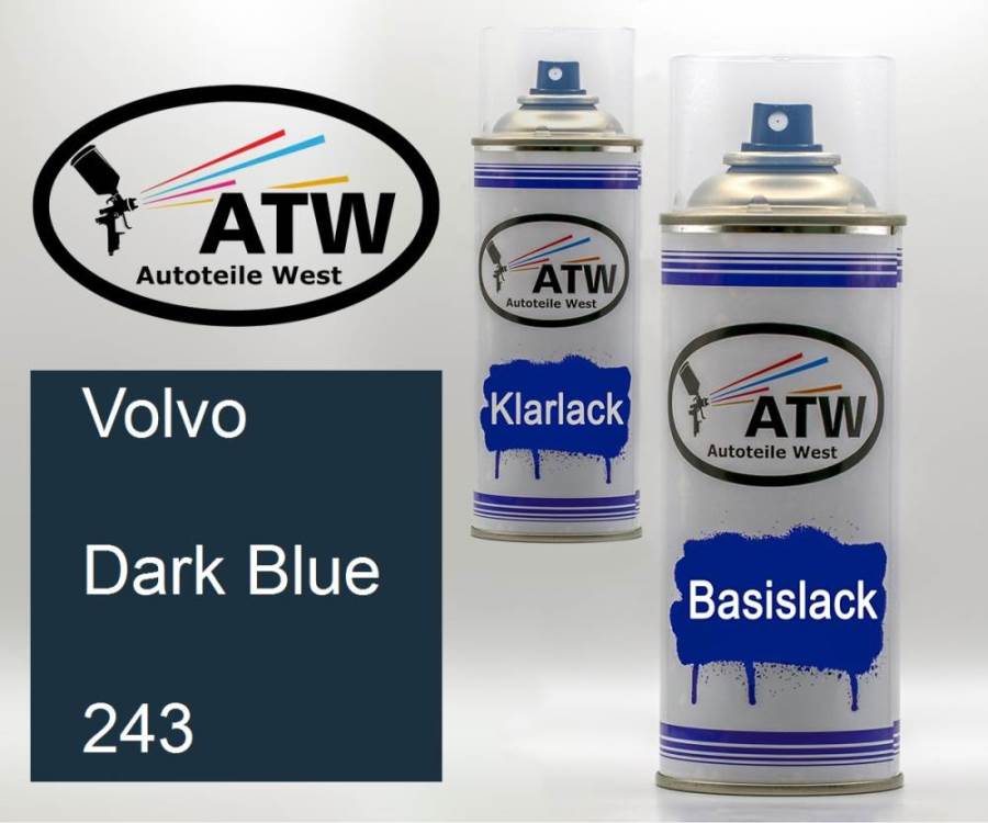 Volvo, Dark Blue, 243: 400ml Sprühdose + 400ml Klarlack - Set, von ATW Autoteile West.